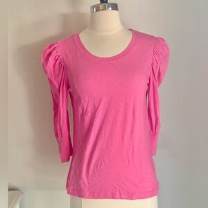 Sundry Cotton Puff Sleeve 3/4 Sleeve Tee, Hot Pink, Size 1 (Small)